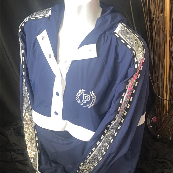 Victoria Secret Pink Bling Anorak Hoodie Jacket Sequence Windbreaker Coat New M - Picture 12 of 14